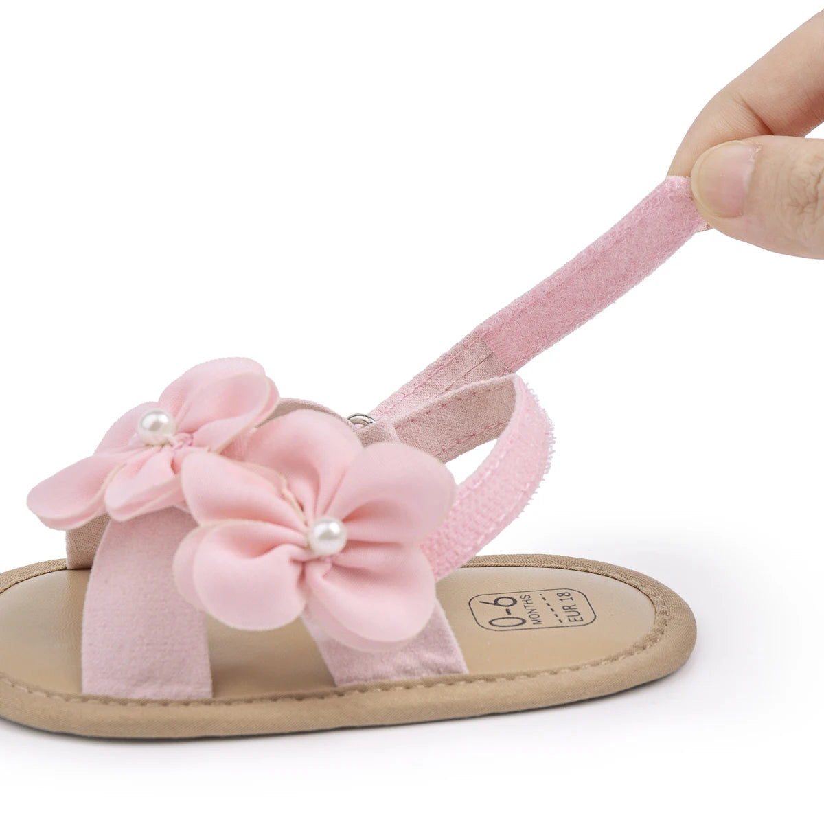 2025 New Baby Girls Shoes Flowers With Pearls Summer Cool Princess Sandals Lightweight Comfortable Soft Anti-slip Flat Sole