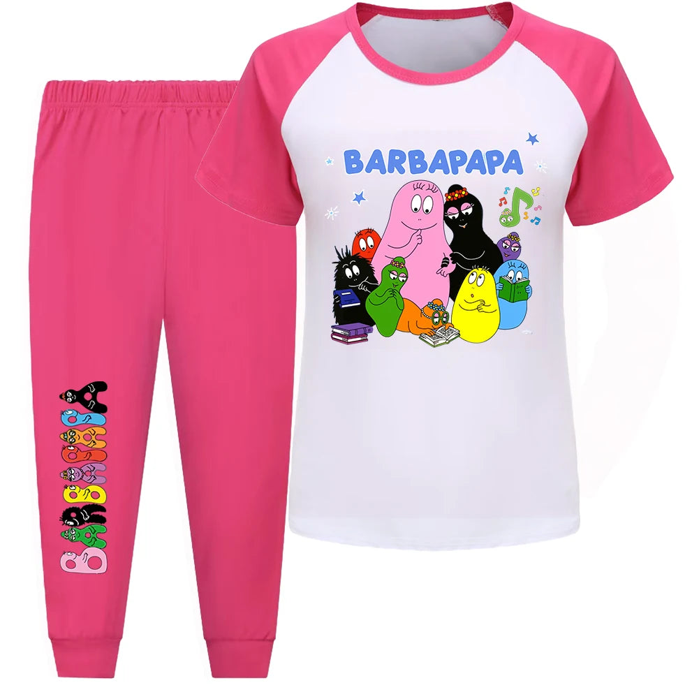 Girl Pajamas Suit Children Barbapapa T-shirts Pants Set Girls Barbamama Cotton Clothes Kids Cartoon Sleepwear As Gift