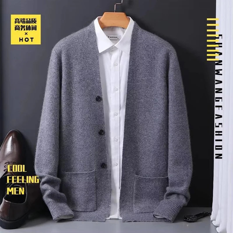 Cashmere sweater men 100% pure cashmere spring and autumn cardigan high-end men's sweater jacket loose