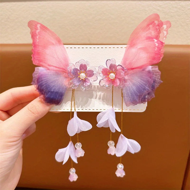 Baby Girl Hair Accessories Gradient Bow Hair Clip Flower Tassel Hairpin Girls Hair Accessoreis Butterfly Hair Clip