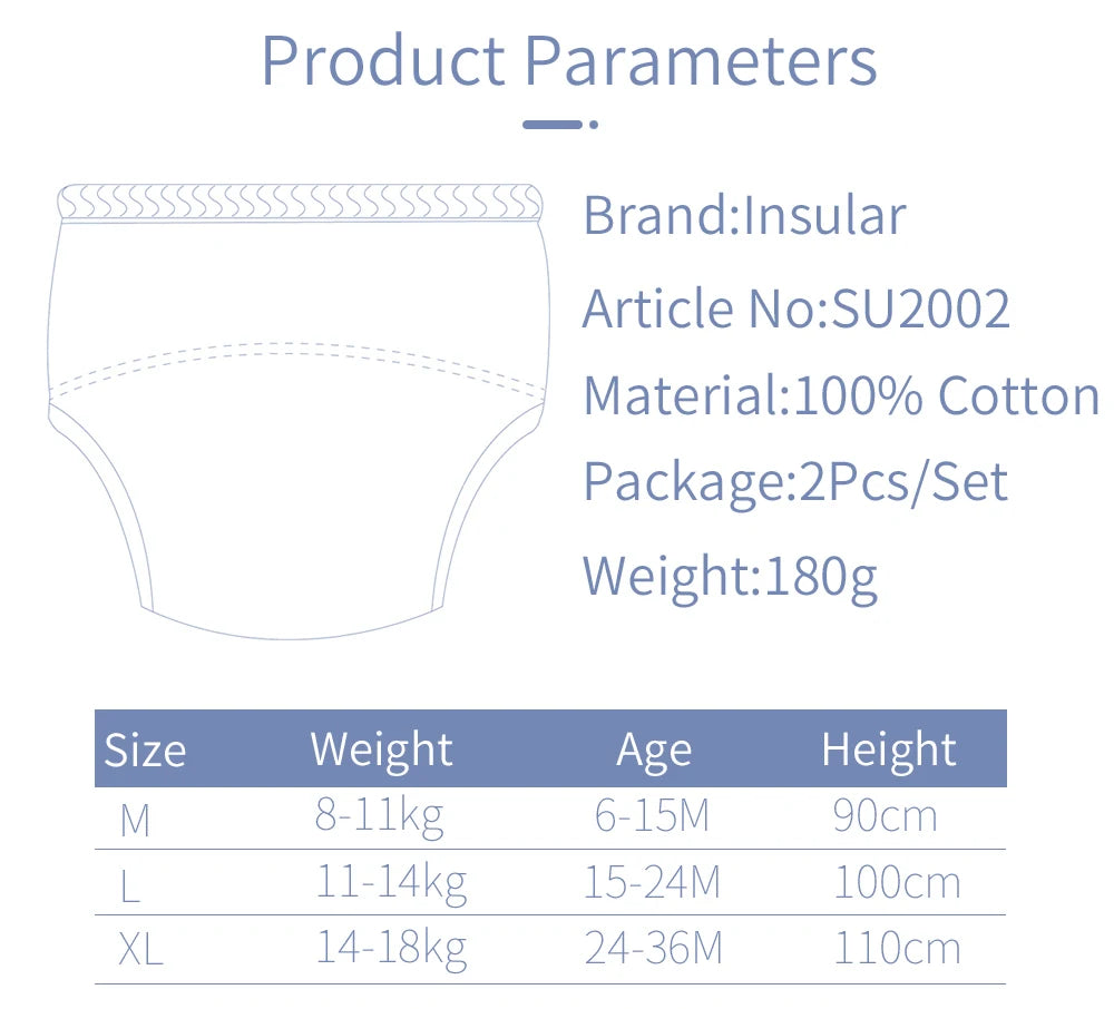 Insular Baby Training Pants Reusable Cotton Cloth Baby Diapers  Washable Infants Children Underwear Nappy Changing 2PCs/Box