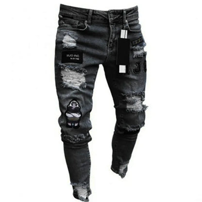 Ripped Jeans Men Stretch Skinny Grey Blue Black Hip Hop Denim Trousers Streetwear Casual Slim Fit Jeans for Men Jogging jean