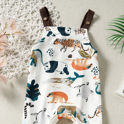 Baby Boys Animal Print Overalls Infant Clothing Jumpsuit with Straps Cute Toddler Outfit