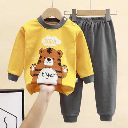 Autumn Kids Cartoon Pajama Sets Spring Girls Boys Print Sleepwear Suits Baby Long Sleeve T-Shirt+Pants 2Pcs Outfits Clothes 0-8Y