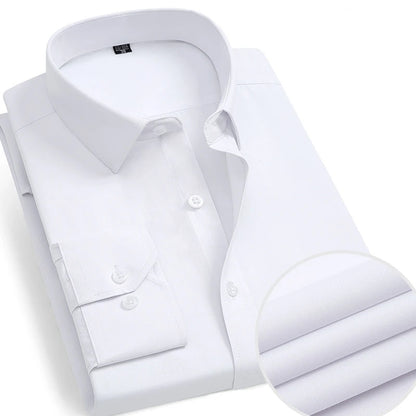 Men's Formal Shirt Long Sleeve  Solid Color Striped Pocket Fashion Business Office Professional Wear Social White Shirt