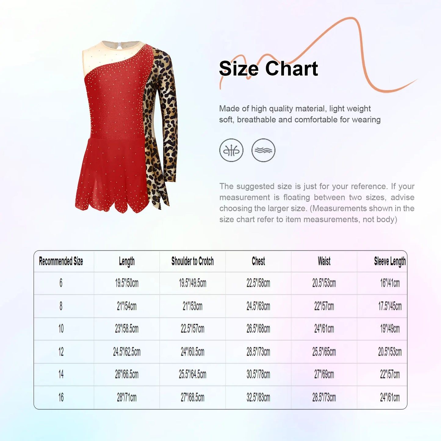 Teens Girls Lyrical Dance Dress Skating Rhythmic Gymnastics Costume Contrast Color Asymmetrical Split Rhinestones Leotard Dress