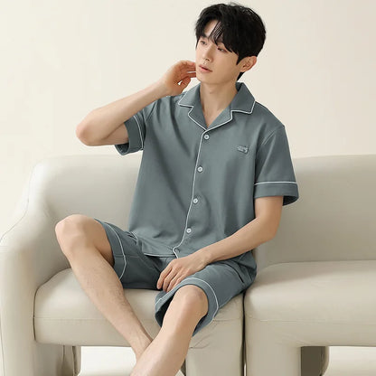 Pajamas for Men Spring Autumn Long Sleeve Lapel Button-up Cardigan Trousers Two-pieces Loose Casual Home Clothes Men Pajama Sets