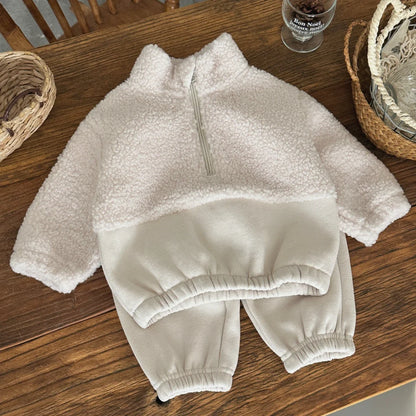1-3 Year Baby Boy Girls Clothing Set Winter Autumn Lamb Fleece Sweatshirt Pants 2Pc Children Suit Toddler Kid Casual Outfit