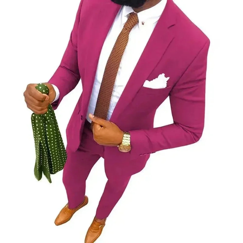 Men's Fitted Tuxedo Suit 2-Piece Blazer And Pants Wedding Groomsmen Smoking Suit Elegant Formal Wear for Special Occasions