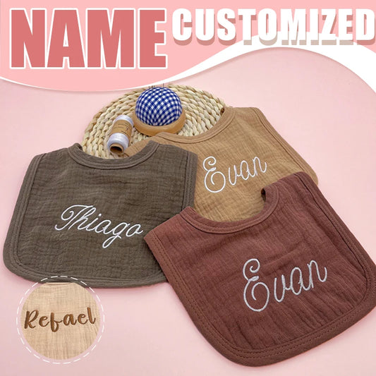 Personalized Baby Saliva Towel Pure Cotton Scarf Baby Feeding Stuff Infant Boys & Girls Custom Name Bib Gift 2Pcs