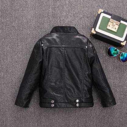 2-14 Years Old Girls Faux Leather Jacket Children PU Coat Long Sleeve Zip Belt Locomotive Jacket Stylish Teen Kids Boys Jackets