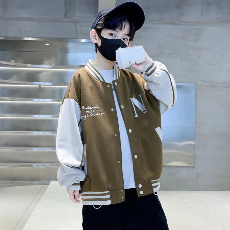 2025 Spring Autumn Teenage Boy Baseball Jacket Uniform for Junior Kids Sports Coat Youth Child Casual Clothing Age 5 To 14 Years