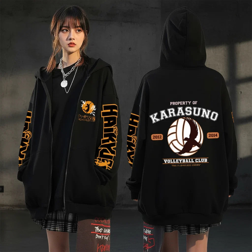 🏐 Haikyuu!! Karasuno High School Zip-Up Hoodie – Unisex Anime Streetwear