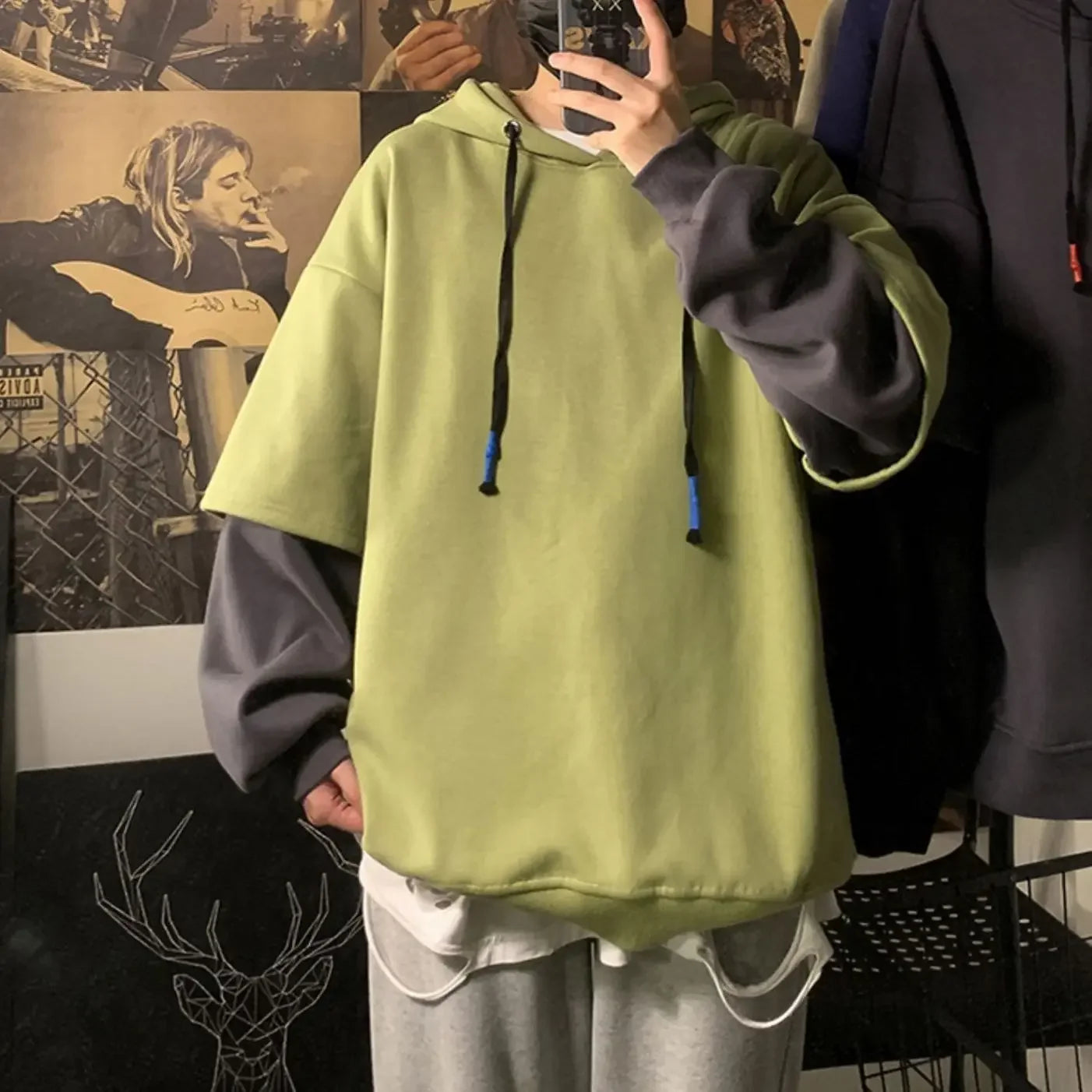 Hooded Sweatshirts for Man Black Hoodies Hip Hop Men's Clothing Sweat Shirt No Brand Funny Loose Overfit Streetwear Simple Cheap