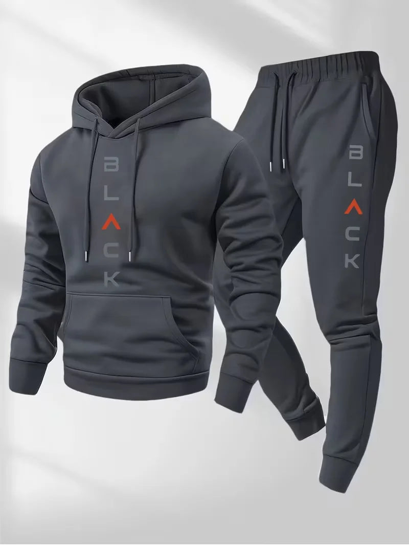 Men's sports suit hooded sweatshirt, sweatpants, trendy American printed street style, printed drawstring top and pants