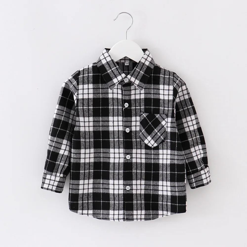 Shirts for Boys Spring Autumn Fashion Casual Plaid Blouse School Boys Clothes Long Sleeve Brushed Shirt Teen Children Clothes
