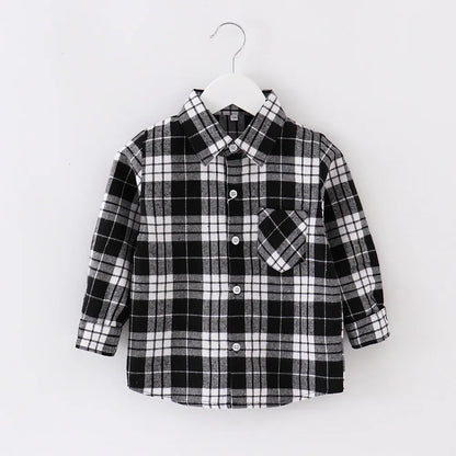 Shirts for Boys Spring Autumn Fashion Casual Plaid Blouse School Boys Clothes Long Sleeve Brushed Shirt Teen Children Clothes