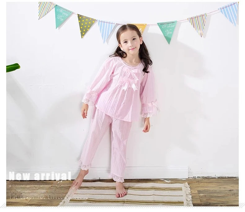 Girls Cotton Pajama Set Long Sleeve Kids Sleepwear Loungewear Comfy Home Clothes Basic Solid Color 2 Piece Outfit Summer Wear