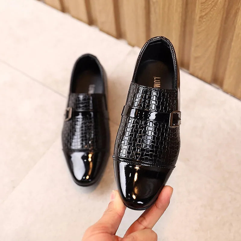 Kids Boys Girls Leather Shoes Students Boys Girls Soft Bottom Performance Shoes Black Fashion  Flower Kids Ceremonial Footwear