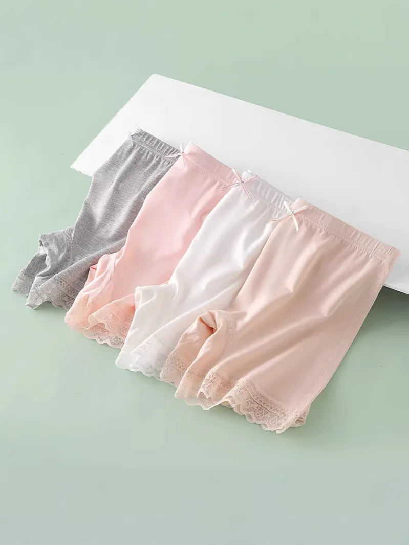 Girls Anti-Embarrassment Safety Shorts Kids Lace Trim Seamless Boyshorts Cotton Trim Underwear for Kids