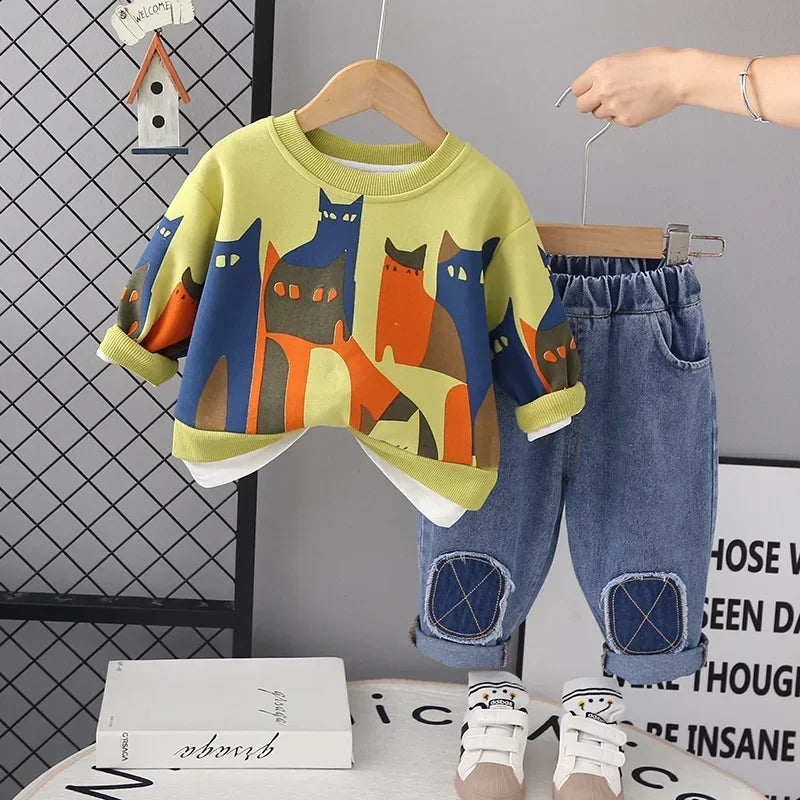 Spring Baby Boy Clothes 18 to 24 Months Cartoon Casual Long Sleeve Boys Sets T-shirts and Pants Boys Outfit  Kids Essentials