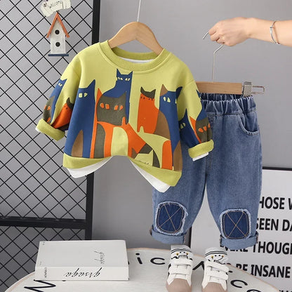 Spring Baby Boy Clothes 18 to 24 Months Cartoon Casual Long Sleeve Boys Sets T-shirts and Pants Boys Outfit  Kids Essentials