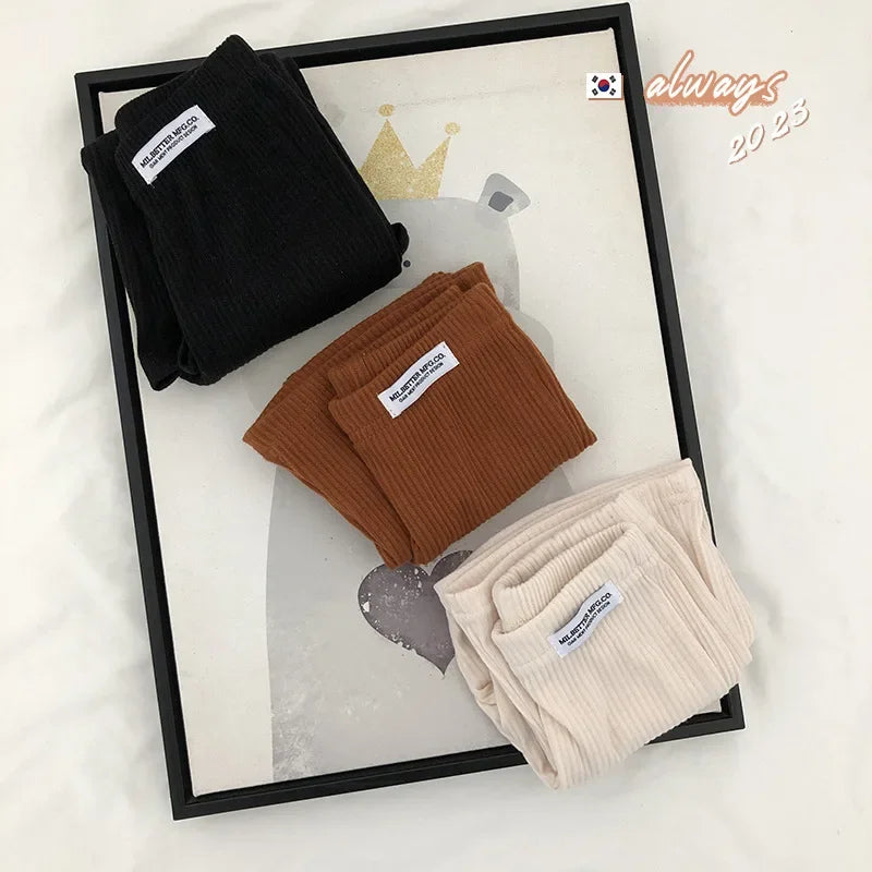 Girls' Bell Bottom Pants 2025 Spring New Style, Stylish, Solid Color, Slim Fit, 9% Casual Bottom Pants Trend for Little Girls