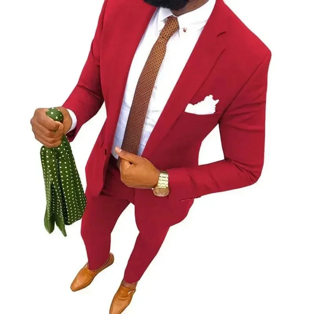 Men's Fitted Tuxedo Suit 2-Piece Blazer And Pants Wedding Groomsmen Smoking Suit Elegant Formal Wear for Special Occasions