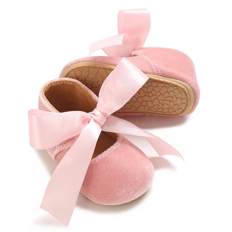 Girls' Princess Baby Shoes Cute Bow Flat Bottom Walking Children's Shoes First Step Newborn Baby Comfortable Soft Sole Footwear