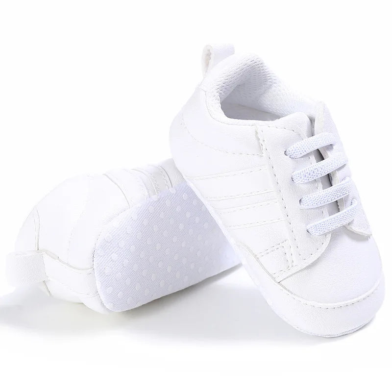 Newborn Baby Boys Shoes for 1 Year Footwear with Striped Infant Casual PU Leather Toddler Soft Sole Girls Sneakers First Walkers