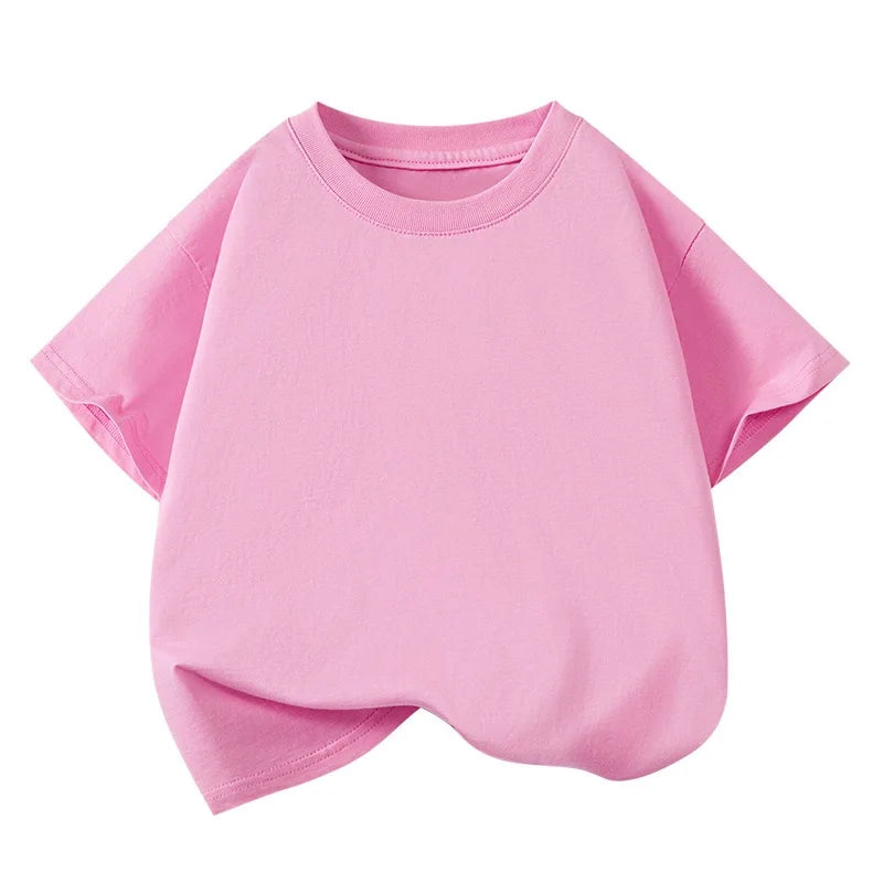 Girls Boys Short Sleeve T Shirts Kids Pure Cotton Summer Oversized Tops Children Teens Solid Casual Crewneck Basic Tees 3-14Y