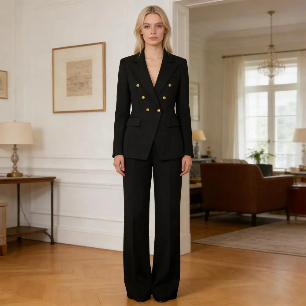 professional Women Two-Piece Suit Spring Autumn Blazer Jacket Wide Leg Pants Work Office Business Casual Outfits Pantsuit