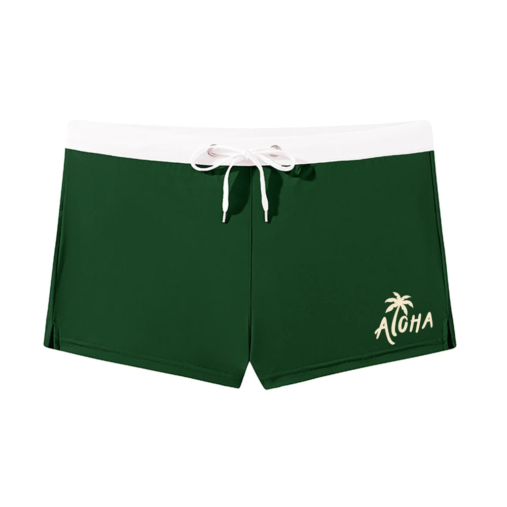 Men's Elastic Quick Dry Printed Swim Trunks Summer Beach Vacation Swimming Surfing Drawstring Swimsuit Beach Casual Wear