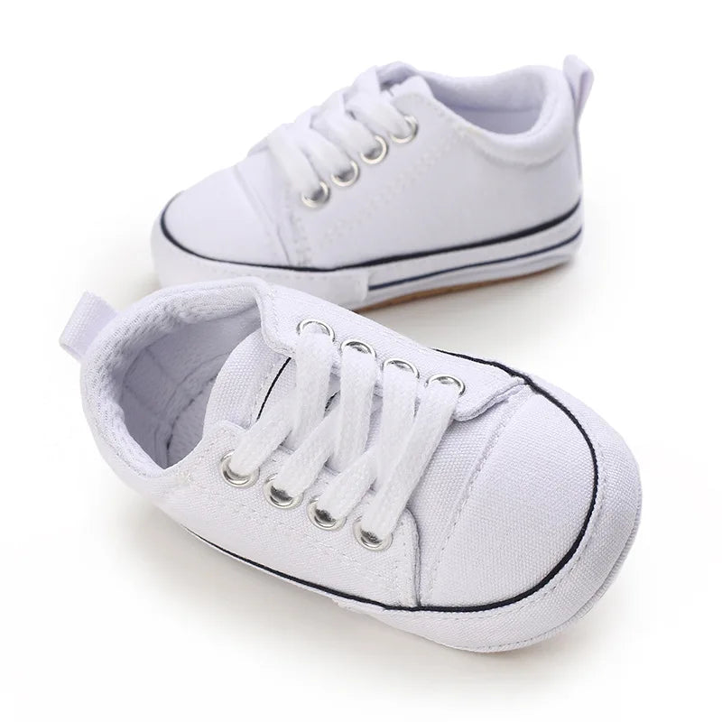 Somenie Newborn Baby Shoes for Spring Autumn Boys Girls Canvas Shoes for 0-1 Year Old Babies Soft-Soled Toddler Shoes with Laces
