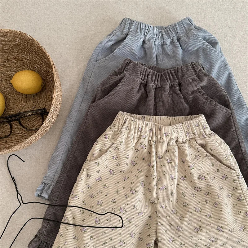 Girls K-Style Corduroy Cropped Pants 2025 Autumn New Arrival Casual Comfortable Fashion Kids Clothing Kids Girl  Trousers