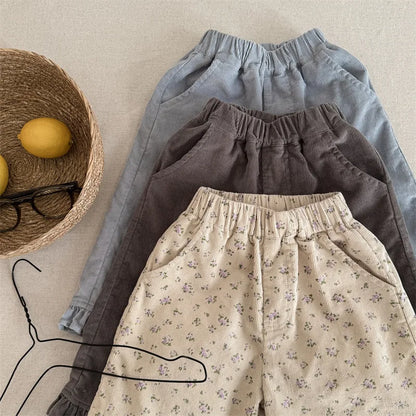 Girls K-Style Corduroy Cropped Pants 2025 Autumn New Arrival Casual Comfortable Fashion Kids Clothing Kids Girl  Trousers