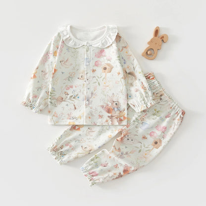 Baby Pajamas Spring and Summer Long-Sleeved Set Home Clothes Separate Children's Underwear Air-Conditioned Clothes Thin Style for Girls and Boys Pure Cotton