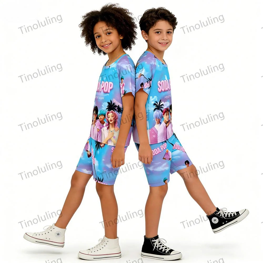 Girls Pajamas Sets Kids Toddler 3 to 8 10 11 12 Years Kpop Demon Hunters Summer Pjs Tops+Shorts Two Pieces Pijamas Sleepwear Set
