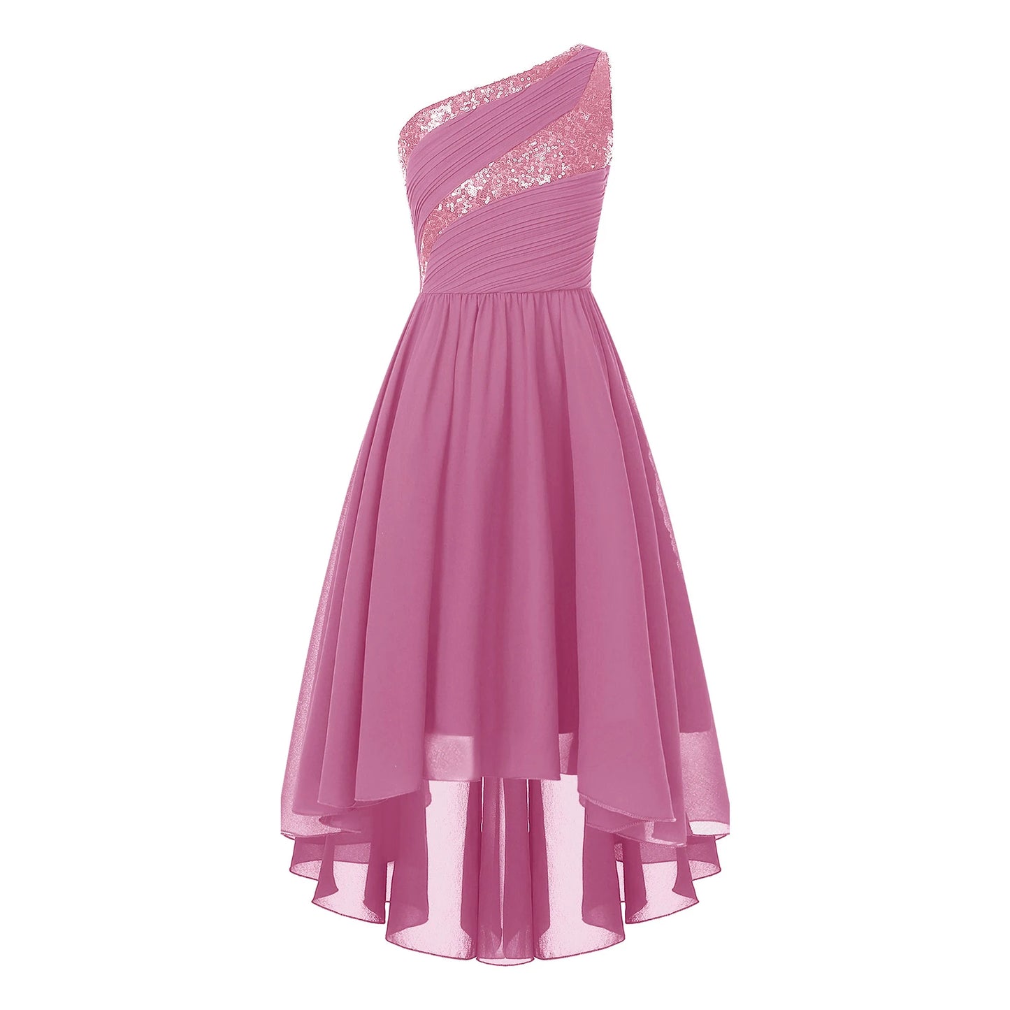 2025 Teens Girl's Dress for Wedding Party Sequin One Shoulder Princess Formal Gown for Holy Communion Chiffon Flower Girl Dress