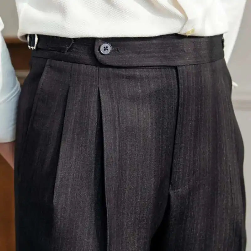 High Waist Business Dress Pants Men Ankle Length Office Social Slim Fit Suit Pant Classic Streetwear Trousers Pantalones Hombre