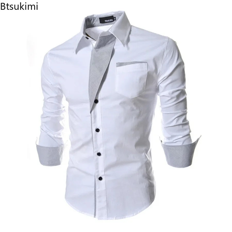 2026New Personalized Shirt for Men Fashion Patchwork Design Trend Men Comfy Slim Party Dress Shirts Men Casual Street Style Tops