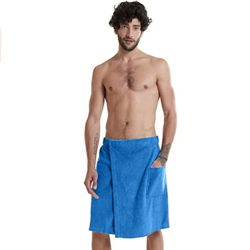 Men's Tape Bath Towel Wearable with Pockets Solid Color Beach Towel Shower Robe