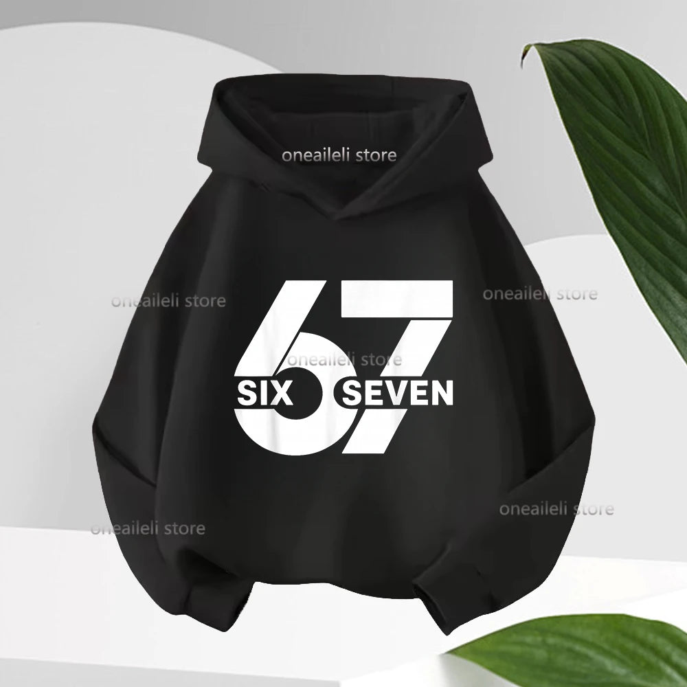 Graphic Funny 67 Kid Hooded Pullover Sweater Comfortable Stylish Street Style Long-sleeved Children's Wear Boy Girl Hoodies