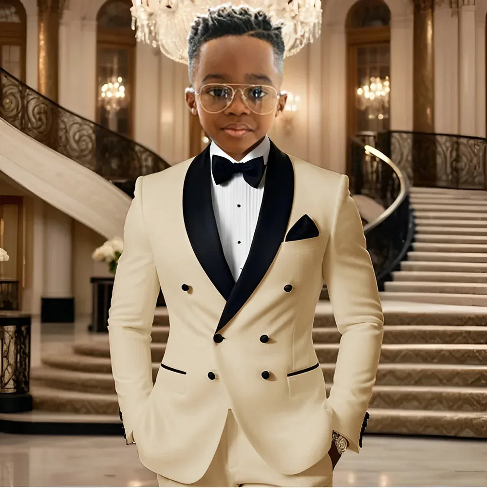 Boy Suits for Wedding Tuxedos with Black Shawl Lapel Double Breasted Mint Kids Wear Two Pieces Slim Flit Prom Party Blazer