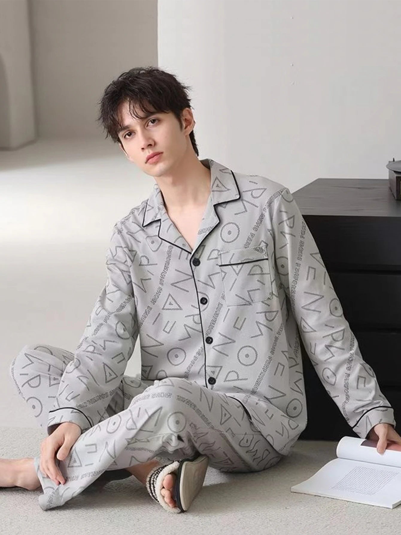 New Men's Pajamas Spring and Autumn Set, Can Be Worn Outside, Cardigan Loungewear, Casual Long-Sleeved, Large Size, Loose Fit, Autumn and Winter