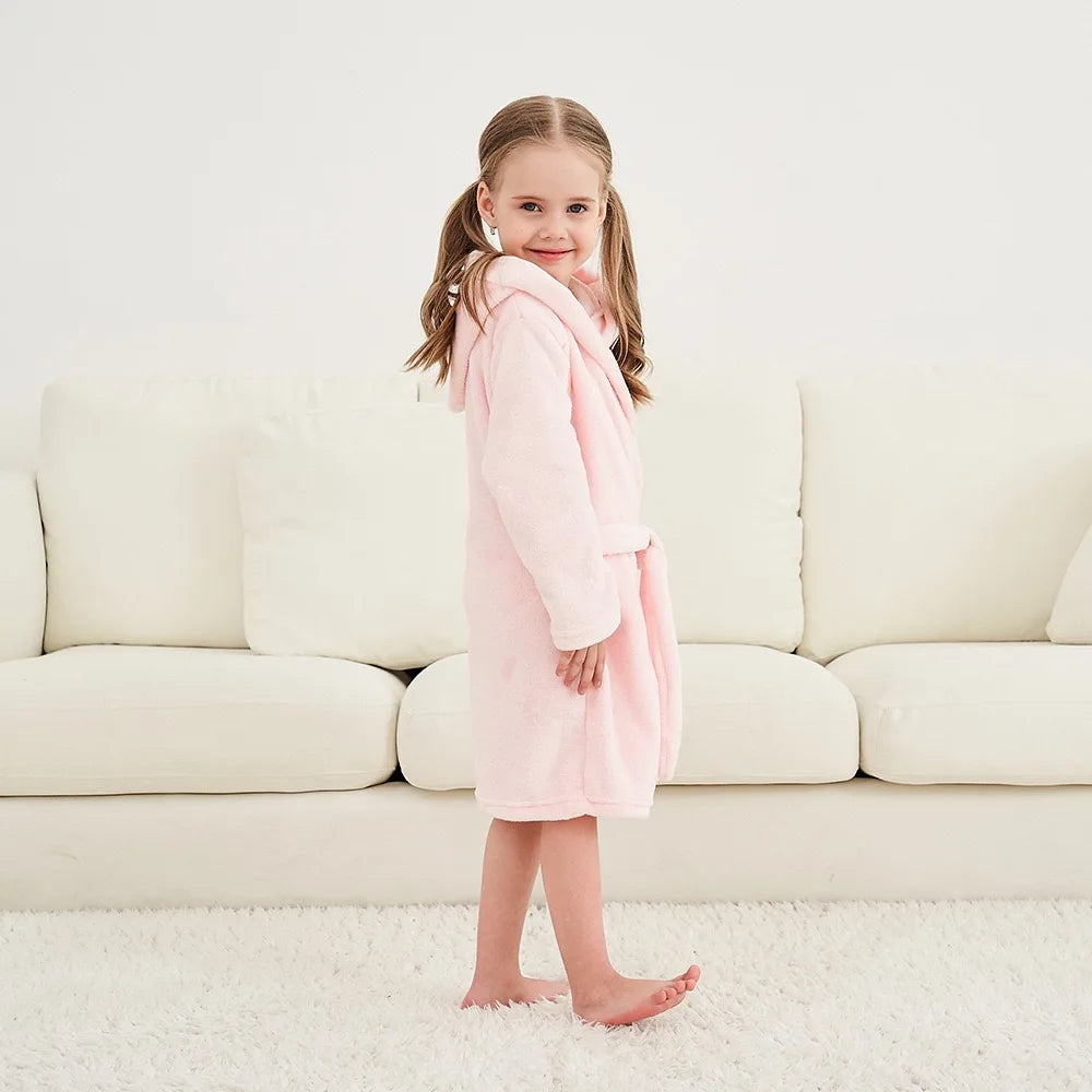 Children's Pajamas Bathrobes Girls Solid Color Soft Robe Personalized Princess Sleepwear Warm Loungewear Home Clothes 2-8Years