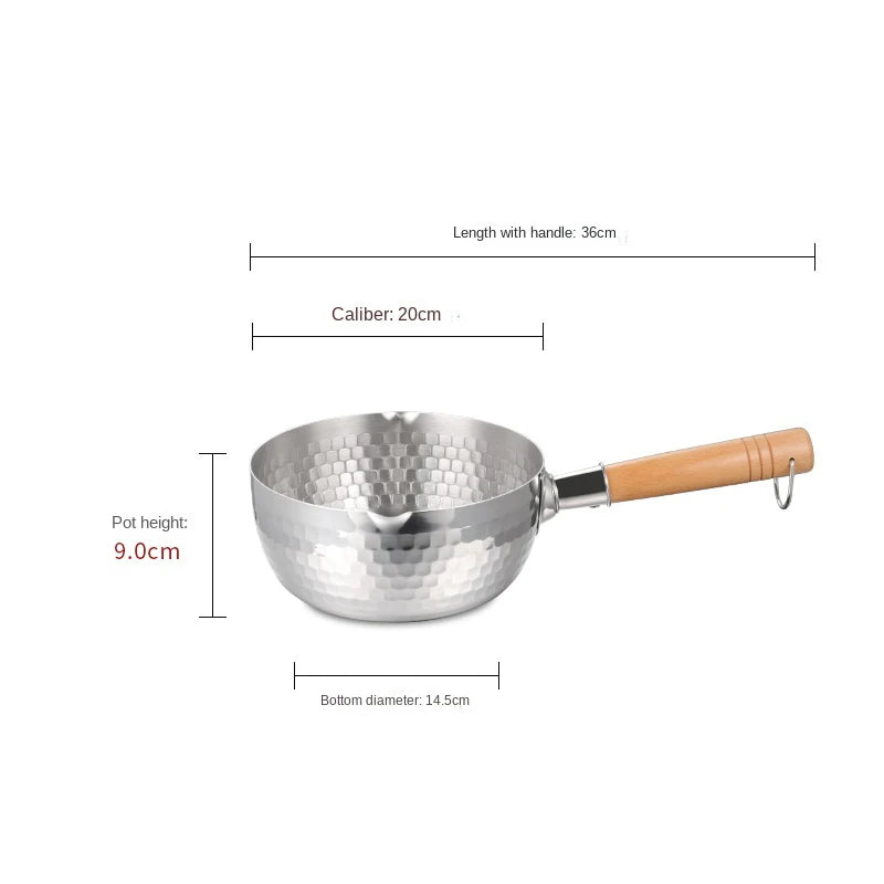 Stainless Steel Pan Japanese Snow Pan Wooden Handle Lid Stew Pots Fry Wok Saucepan Milk Pot Kitchen Utensils Practical Cookware