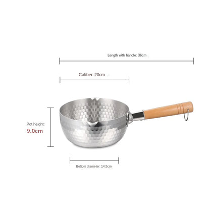 Stainless Steel Pan Japanese Snow Pan Wooden Handle Lid Stew Pots Fry Wok Saucepan Milk Pot Kitchen Utensils Practical Cookware