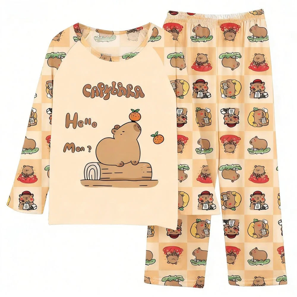 Boys Girls Pajamas Sets Kids Toddler 3 to 4 5 6 7 8 9 10 11 12 Years Capybara Pink Brown Long Sleeve Pyjamas Children's Clothing