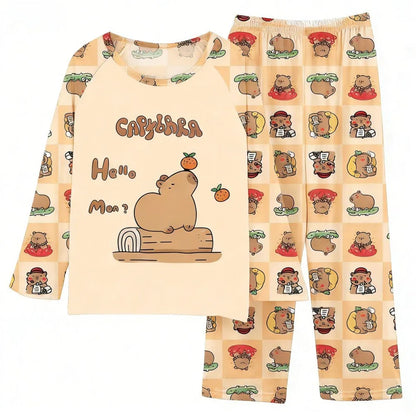 Boys Girls Pajamas Sets Kids Toddler 3 to 4 5 6 7 8 9 10 11 12 Years Capybara Pink Brown Long Sleeve Pyjamas Children's Clothing